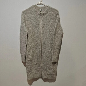 Halogen Wool and Mohair Long Sweater Cardigan XS Full Zip Pockets Oversized Cozy